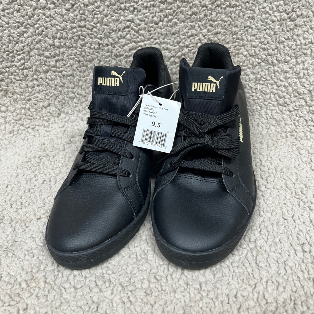 Puma Smash Wns Perf Shoes Womens 9.5 Black Gold Low Top Sneakers